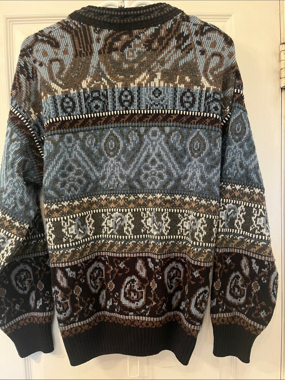 Shelby 80,s/90βs Blue and Brown Patterned Button-Front Cardigan-Made in π¨π¦ - Picture 4 of 5